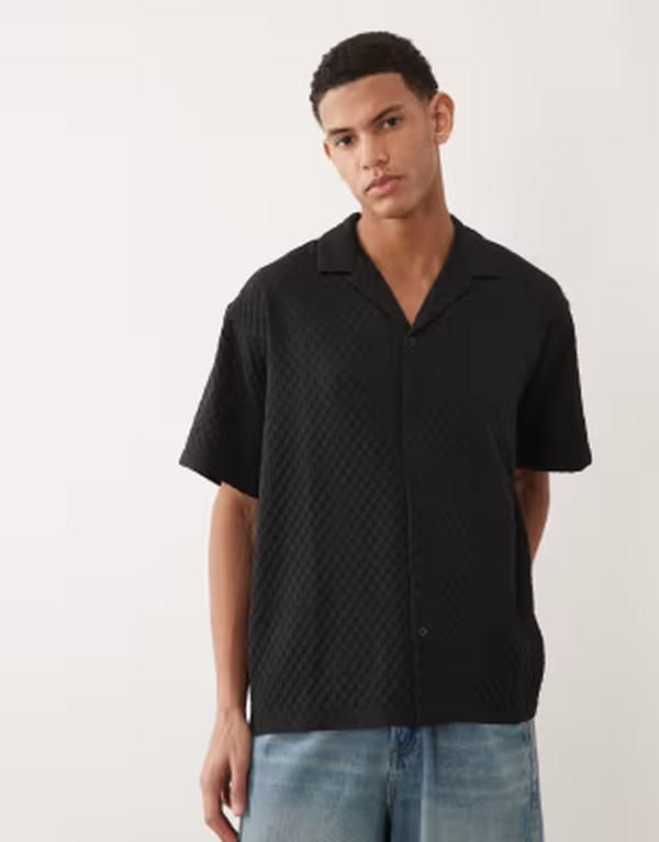 ジャック アンド ジョーンズ メンズ トップス シャツ Jack Jones textured resort shirt Black ブラック