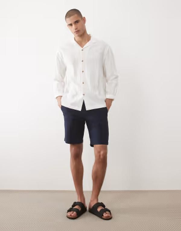 エイソス メンズ ボトムス ハーフパンツ・ショーツ スリムフィット ショートパンツ ASOS DESIGN slim fit chino shorts NAVY ネイビー