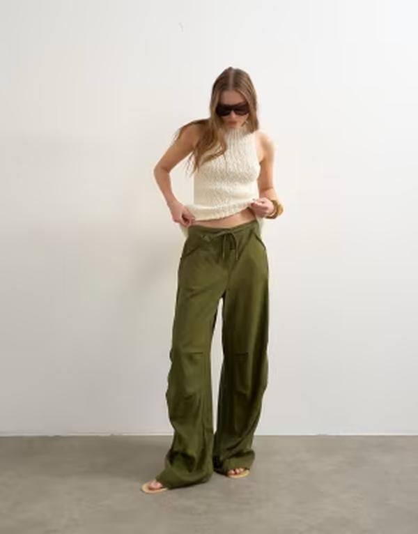 トップショップ レディース ボトムス カジュアルパンツ カーゴパンツ リネン Topshop linen blend cargo pants Khaki カーキ