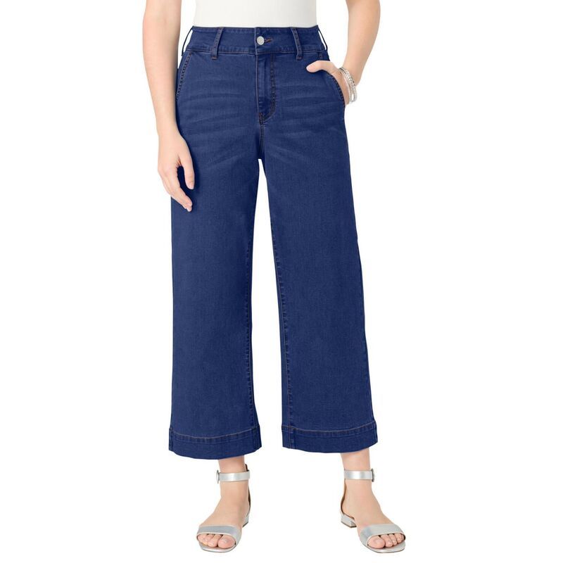 ロアマンズ レディース ボトムス カジュアルパンツ ワイドレッグ プラスサイズ Roamans Womens Plusize Plusize Wide Leg Crop Jean Dark Wash