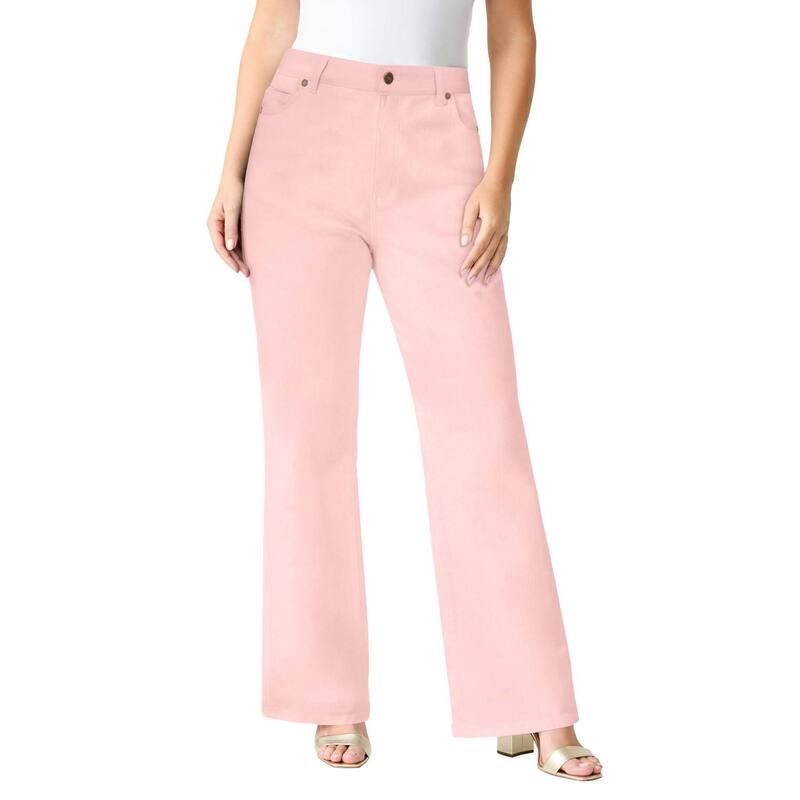 ロアマンズ レディース ボトムス デニムパンツ ワイドレッグ プラスサイズ Roamans Womens Plusize 247 Stretch Wide Leg Jean Soft Blush ブラッシュ