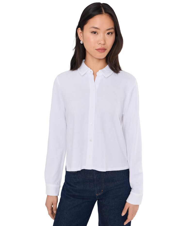 エイリーンフィッシャー レディース トップス シャツ プチ ジャージー Eileen Fisher Petite Cross Hatch Stretch Jersey Classicollar Shirt White ホワイト