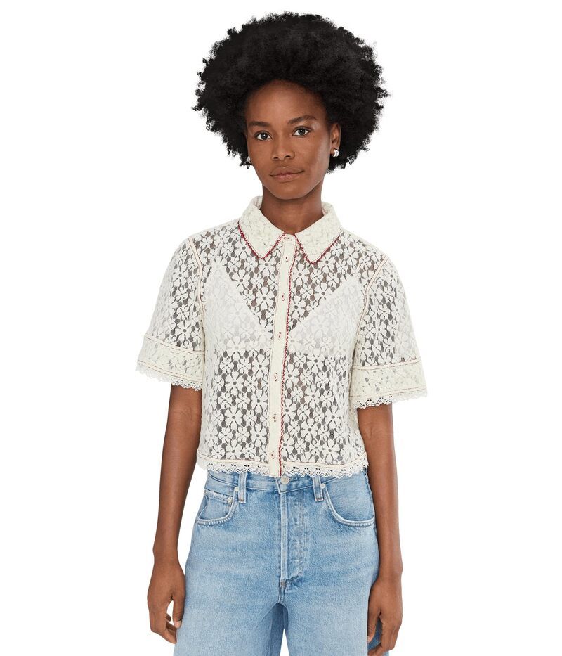 フリーピープル レディース トップス シャツ ダウン レース Free People Mannie Lace ButtonDown Whisper White ホワイト