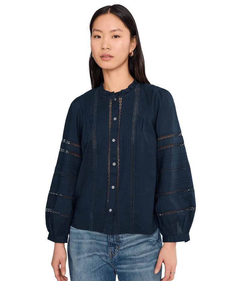 メイドウェル レディース トップス シャツ レース Madewell HighNeck LaceInsert Pintuck Top Classic Navy ネイビー
