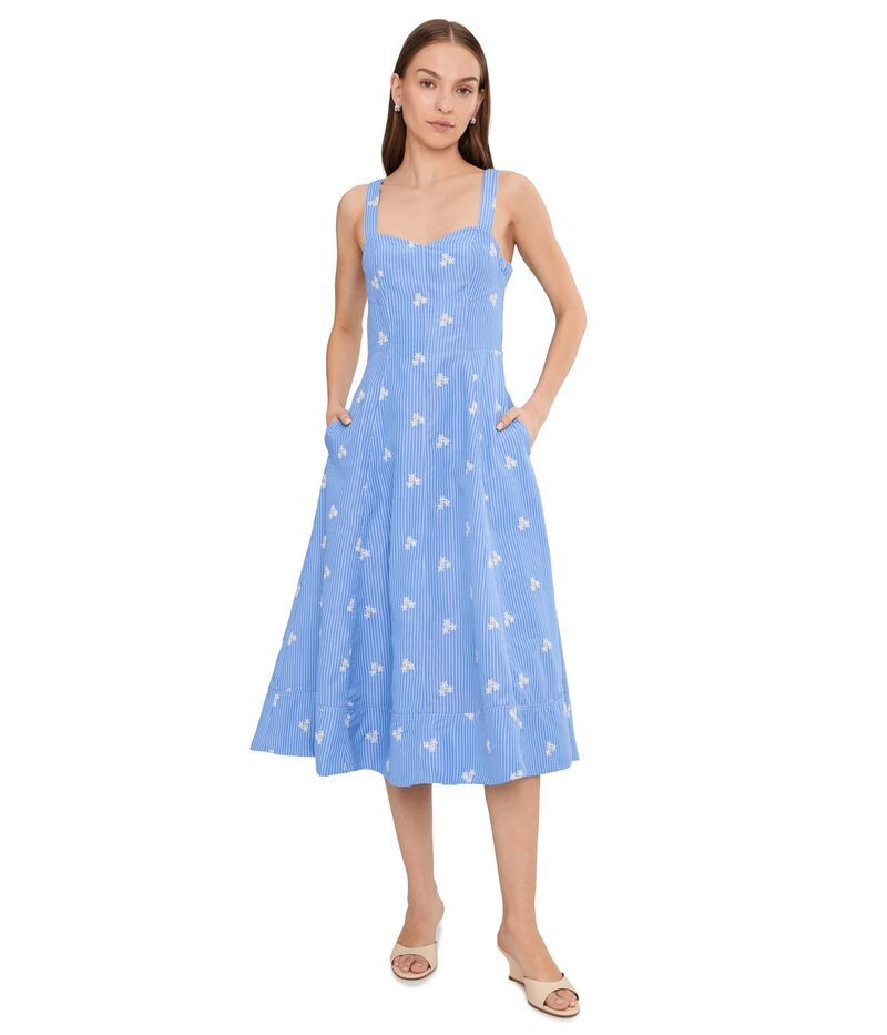 アヴェックレフィーユ レディース トップス ワンピース ミディ ノースリーブ Avec Les Fillesleevelessweetheart Midi Dress Blue Stripe ブルー