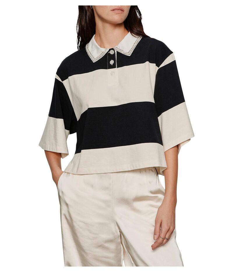 サンクチュアリー レディース トップス シャツ Sanctuary Embellished Polo Tee CollagenBlack Stripe ブラック