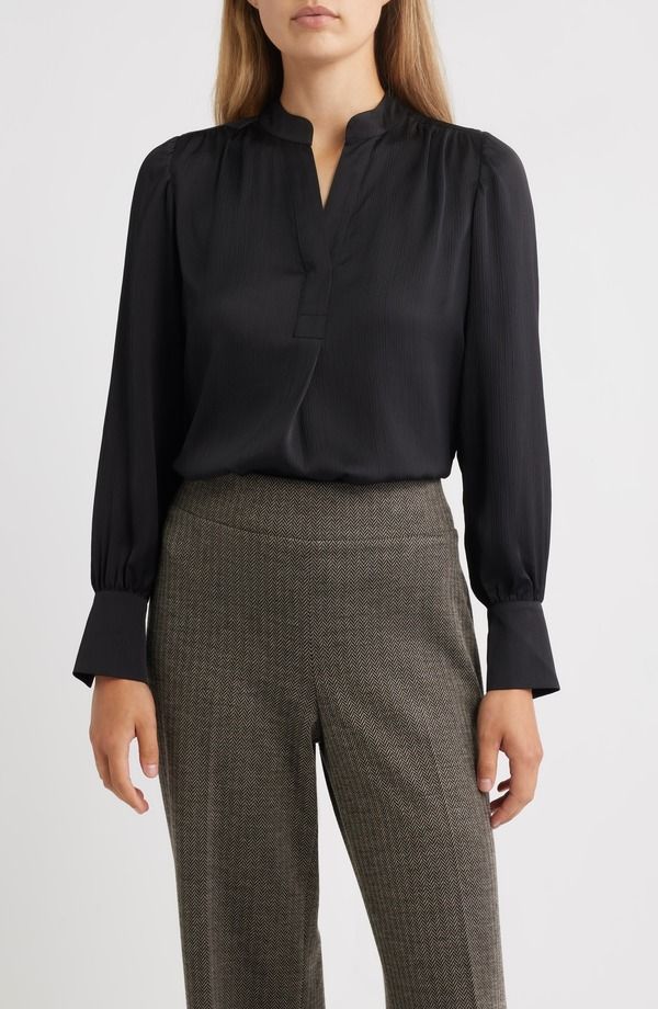 アンクライン レディース トップス シャツ クレープ Anne Klein Textured Crepe Long Sleeve Top Anne Black ブラック