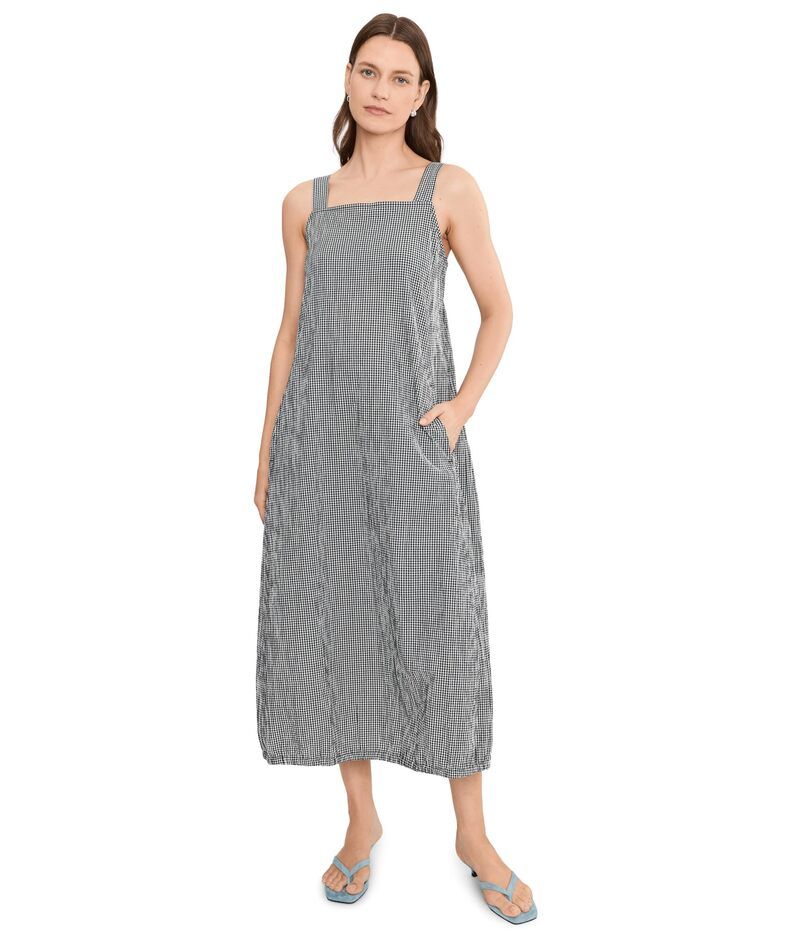 エイリーンフィッシャー レディース トップス ワンピース コットン Eileen Fisher Organicotton Pucker Check Lantern Dress Black White ホワイト