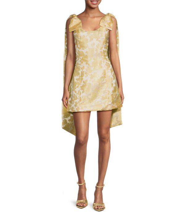 シュガーリップス レディース トップス ワンピース フラワー柄 ミニ ノースリーブ フラワー Sugarlips Duson Floral Jacquard Scoop Neck Sleeveless Bow Sash Mini Dress Champagne