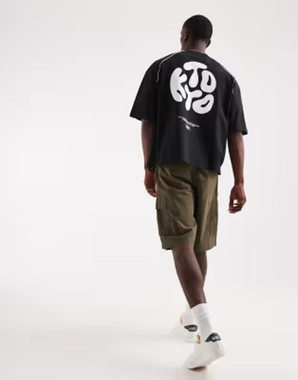 エイソス メンズ トップス Tシャツ グラフィック ASOS DESIGN boxy oversized tshirt with Kyoto graphic Black ブラック