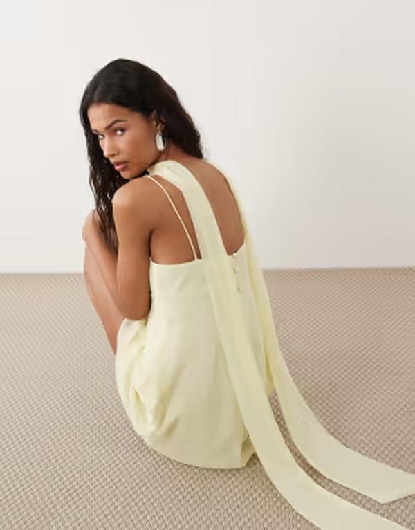 エイソス レディース トップス ワンピース ミニ ASOS DESIGN camini dress with scarf in pale yellow Pale yellow イエロー