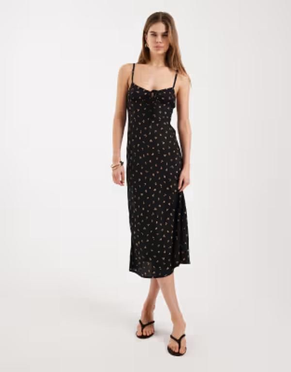 モーテル レディース トップス ワンピース Motel Posine ditsy red rose midaxi dress Black ブラック