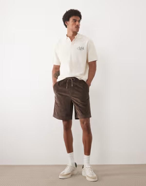 セレクティッド メンズ ボトムス ハーフパンツ・ショーツ コーデュロイ ショートパンツ Selected corduroy drawstring shorts Bracken ブラウン