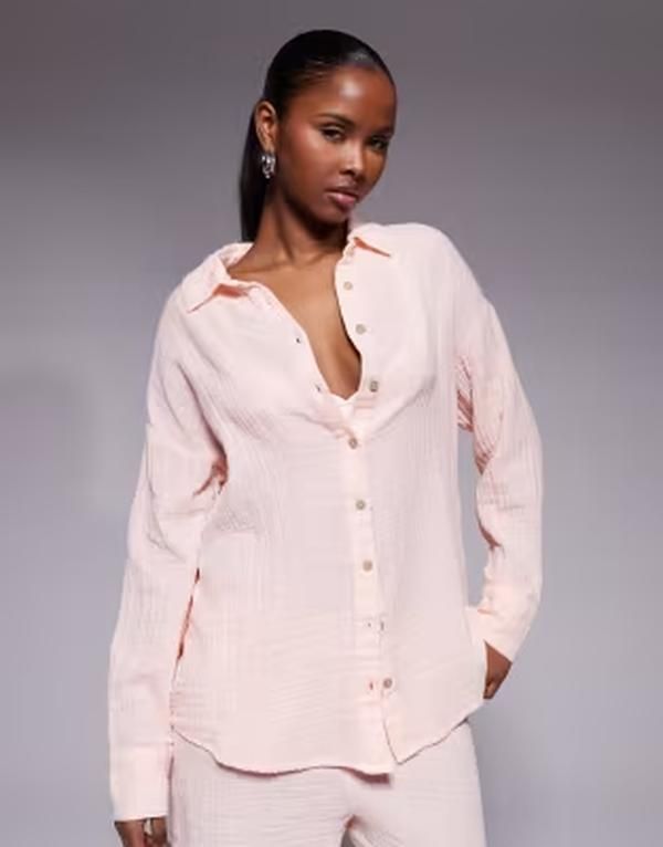 リバーアイランド レディース トップス シャツ River Islandouble lined muslin beach shirt LIGHT PINK ピンク