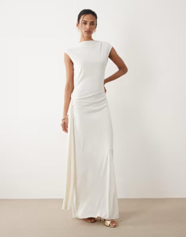 マンゴ レディース トップス ワンピース ノースリーブ レース マキシ Mango sleeveless cowl back maxi dress with lace detail WHITE ホワイト
