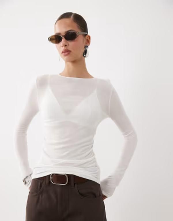 エイソス レディース アウター ニット・セーター ギャザー シアー ASOS DESIGN sheer knit softouch ruched side top in cream クリーム
