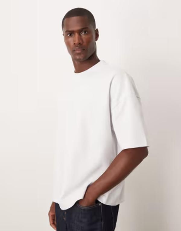 エイソス メンズ トップス Tシャツ コットン ASOS DESIGN breatheMAX heavyweight oversized boxy dropped shoulders tshirt cotton blend WHITE ホワイト