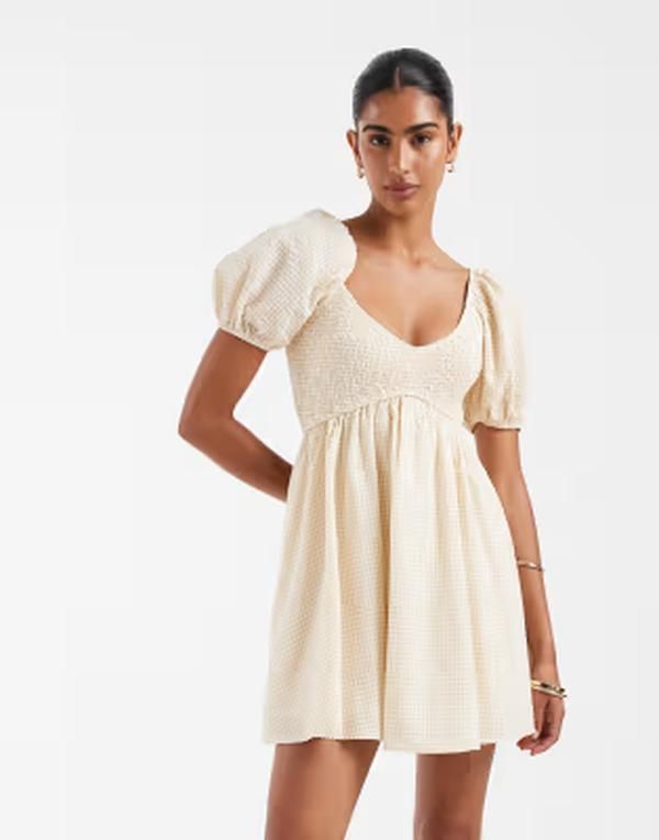 キスザスカイ レディース トップス ワンピース ミニ Kiss The Sky babydoll shirred mini dress in lemon yellow イエロー