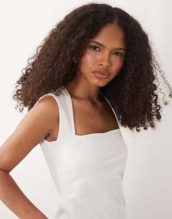 マンゴ レディース トップス シャツ ノースリーブ Mango Teen square neck sleeveless top WHITE ホワイト