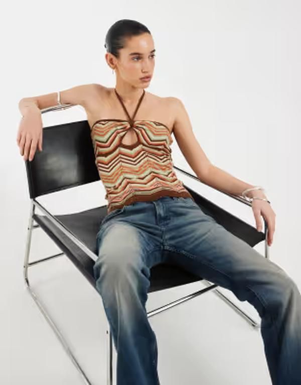 モーテル レディース トップス シャツ ホルター Motel Anona halter top in multi stripe Multi マルチカラー