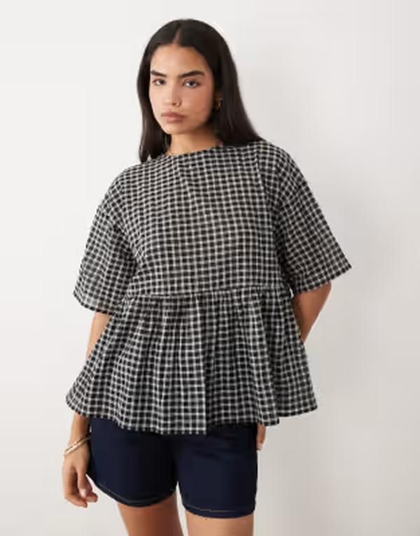 エイソス レディース トップス シャツ ASOS DESIGN oversized short sleeve peplum top in plaid part of a set Check チェック