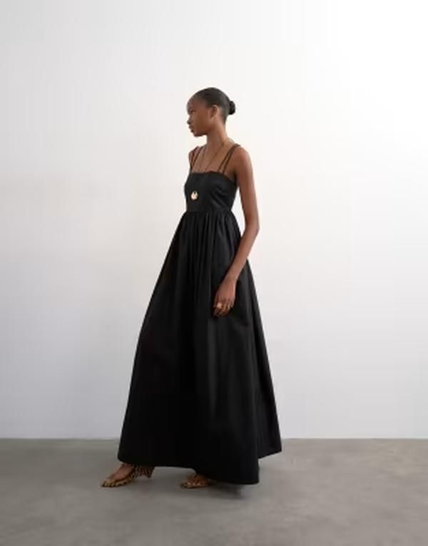 トップショップ レディース トップス ワンピース マキシ Topshopoplin strappy back volume maxi dress Black ブラック