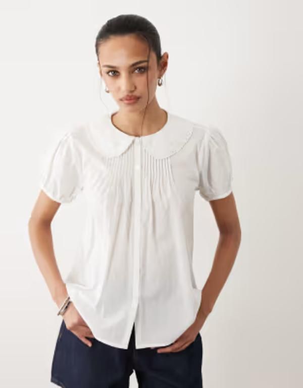 コットンオン レディース トップス Tシャツ ブラウス Cotton babydoll blouse WHITE ホワイト