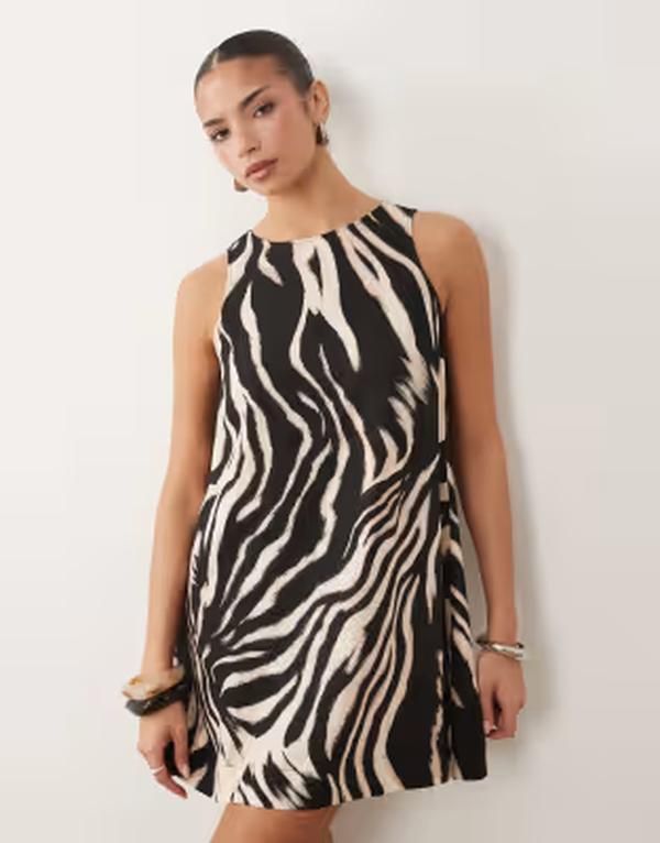 エイソス レディース トップス ワンピース プリント ミニ ASOS DESIGN shift mini dress in zebra print Zebra print アニマル