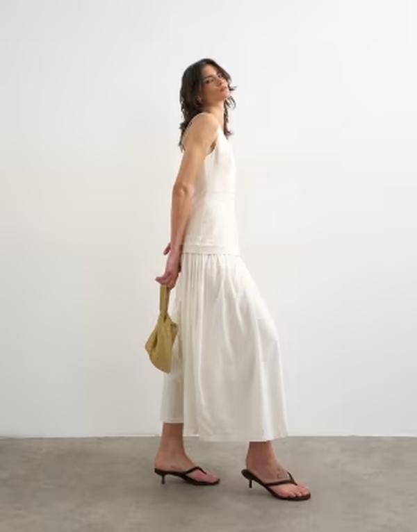 トップショップ レディース トップス ワンピースカート Topshop heavy twill dropped waist midaxi dress with full skirt inatural Off white オフホワイト