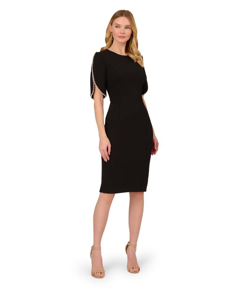 アドリアナ パペル レディース トップス ワンピース クレープ ミディ ニット Adrianna Papell Knit Crepearl Midi Dress Black ブラック