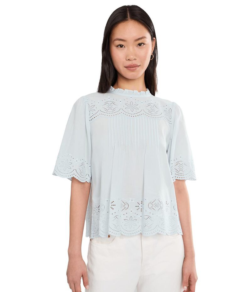 メイドウェル レディース トップス シャツ 刺繍 Madewell Embroidered Pintuck HighNeck Top Soft Blue ブルー
