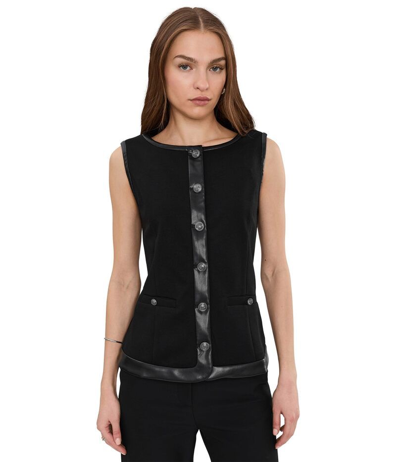 リヴァプール ロサンゼルス レディース アウター コート ベスト レザー フェイクレザー Liverpoolos Angeles Boatneck Vest With Faux Leather Black ブラック