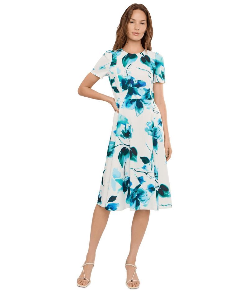 カルバンクライン レディース トップス ワンピース A ライン フラワー柄 リネン フラワー Calvin Klein Short Sleeve Linen Floraline Dress Regatta Multi マルチカラー