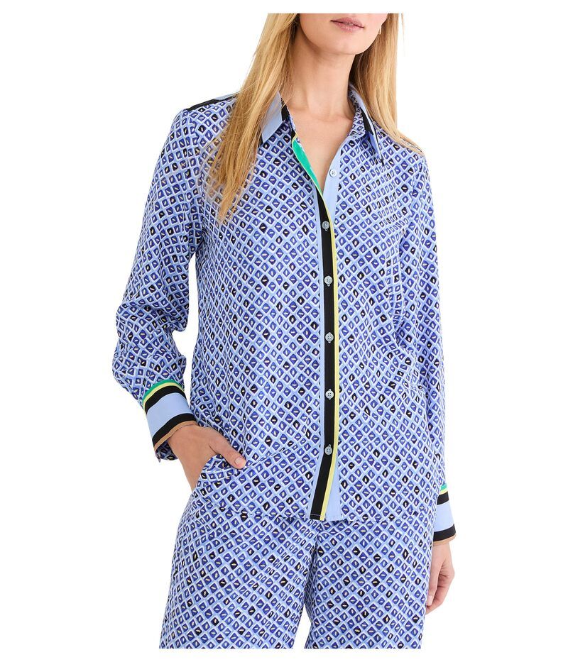 ニックプラスゾーイ レディース トップス シャツ プチ NICZOE Petite Mosaic Trimmed Shirt Blue Multi ブルー