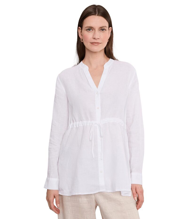エイリーンフィッシャー レディース トップス シャツ プチ リネン Eileen Fisher Petite Organic Handkerchief Linen Long Shirt With Drawstring White ホワイト