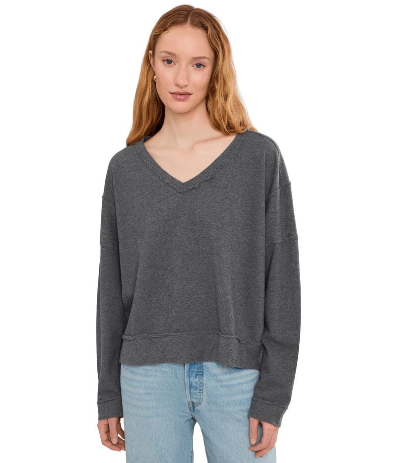 モッドドック レディース アウター パーカー・スウェット Vネック シャツ Mododoc Long Sleeve VNeck Sweatshirt Heather Ebony ヘザー