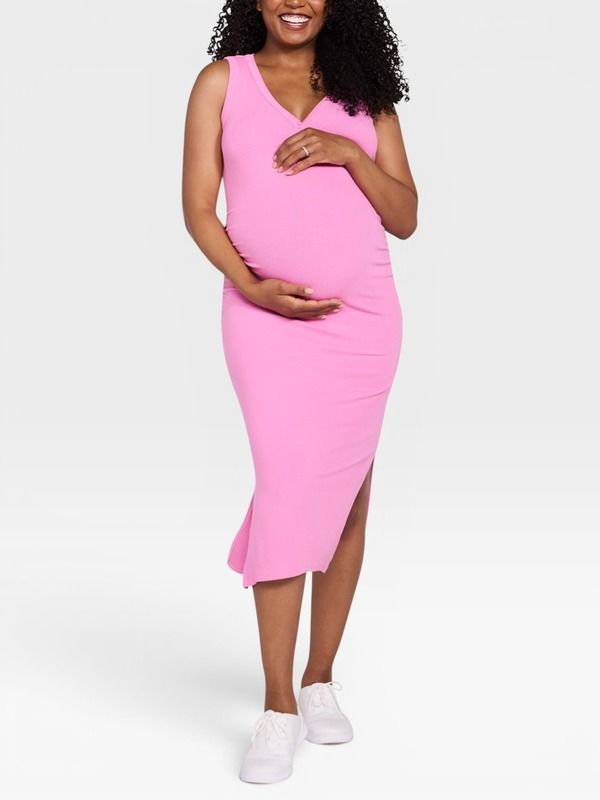 マザーフッドマタニティー レディース トップス ワンピース ミディ ノースリーブ MOTHERHOOD MATERNITY Sleeveless Henley Racerback Maternity Midi Dress Wild Orchid