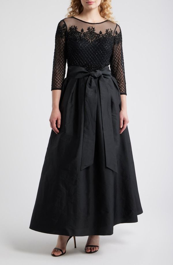 ピサッロナイツ レディース トップス ワンピース A ライン Pisarro Nights Illusioneck Beaded ALine Taffeta Gown Black ブラック