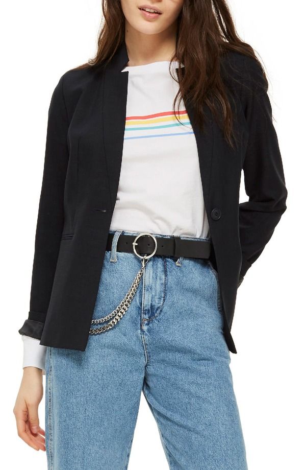 トップショップ レディース アウター ジャケット・ブルゾン ブレザー Topshop Cross Hatch Blazer Navy Blue ネイビー