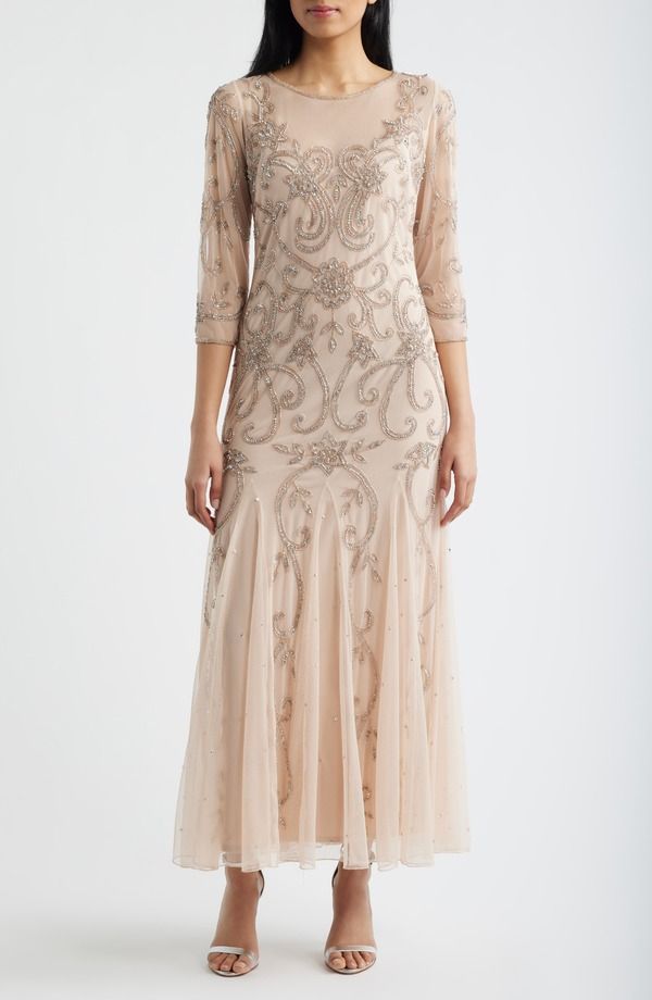 ピサッロナイツ レディース トップス ワンピース Pisarro Nights Beaded Illusioneck Gown Light Blush ブラッシュ