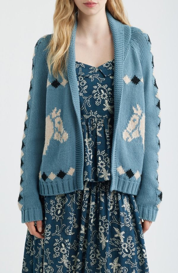 ザ・グレート レディース アウター パーカー・スウェット カーディガン THE GREAT Stable Lodge Jacquard Cardigan Blue Bell ブルー