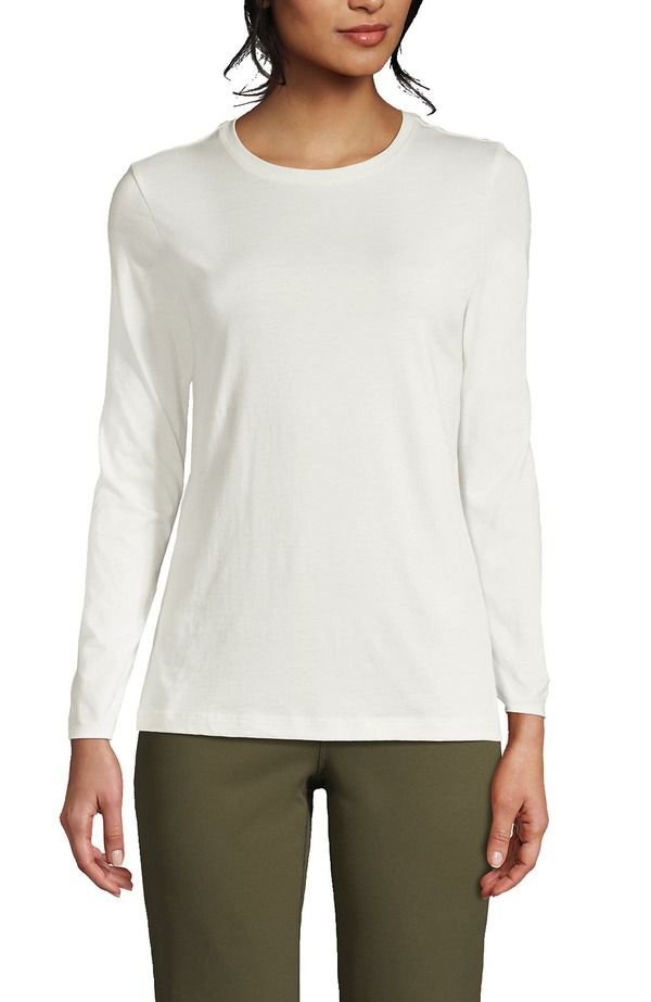 ランズエンド レディース トップス Tシャツ クルーネック コットン Lands End Supima Cotton Long Sleeve Crewneck TShirt Ivory アイボリー