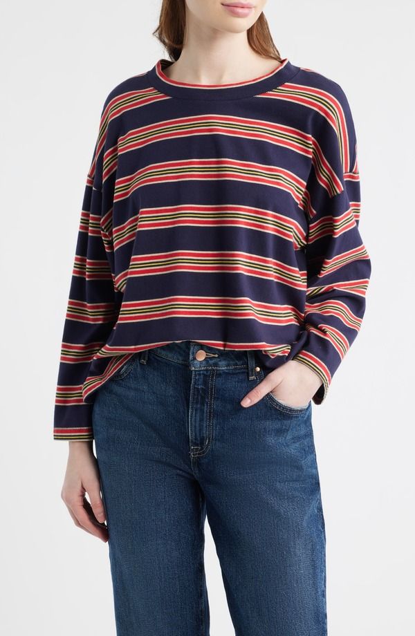 ザ・グレート レディース トップス シャツ リラックスフィット コットン THE GREAT Field Stripe Relaxed Fit Cotton TShirt Scout Stripe ストライプ