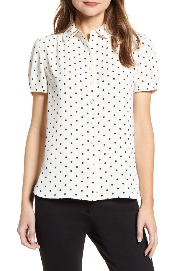 アンクライン レディース トップス シャツ Anne Klein Dot Short Sleeve Shirt White Dove Anne Black ホワイト