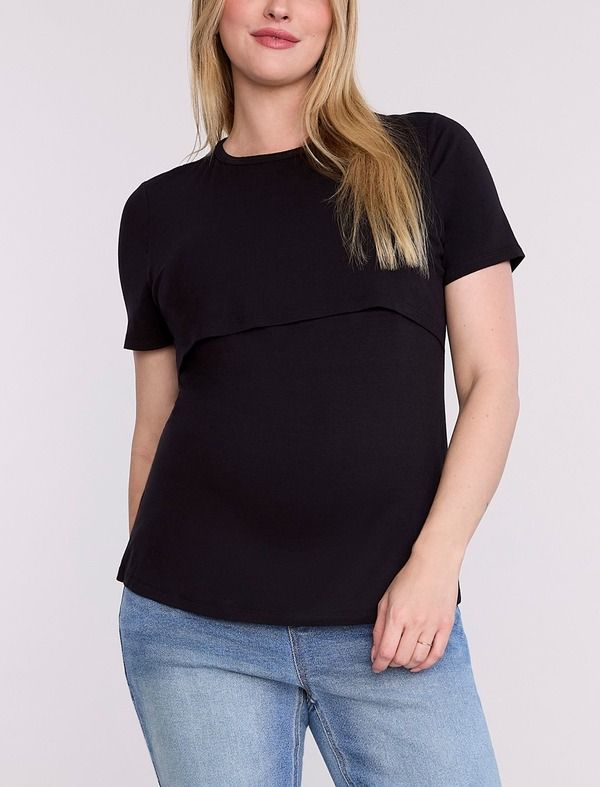 マザーフッドマタニティー レディース トップス シャツ クルーネック MOTHERHOOD MATERNITY Crewneck Short Sleeve Nursing Tee Black ブラック