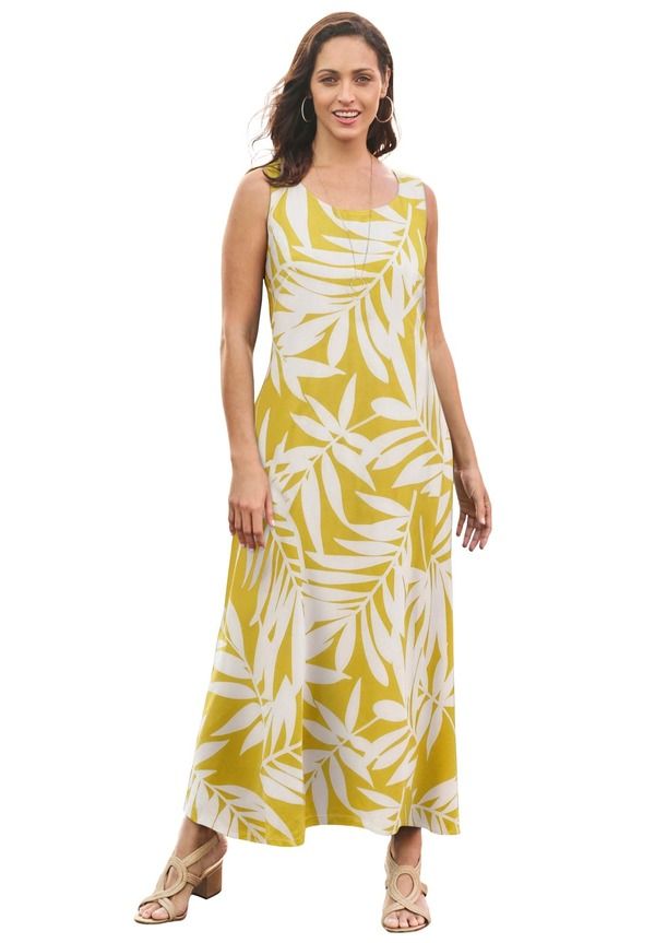 ジェシカロンドン レディース トップス ワンピース コットン マキシ Jessica London Stretch Cotton Tank Maxi Dress Golden Citrus Palm