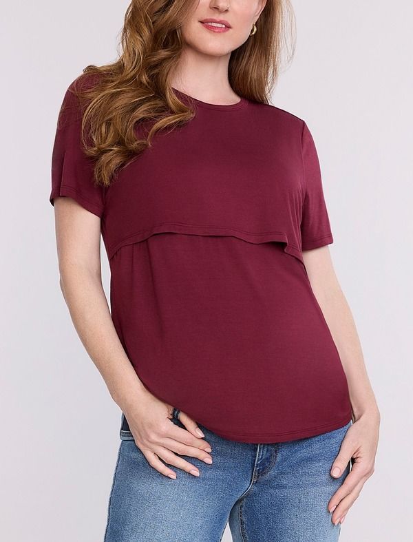 マザーフッドマタニティー レディース トップス シャツ クルーネック MOTHERHOOD MATERNITY Crewneck Short Sleeve Nursing Tee Tawny Port
