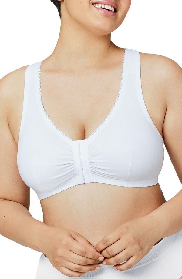 グラマライズ レディース アンダーウェア ブラジャー コットン Glamorise Front Close Cotton Blend TBack Comfort Bra White ホワイト