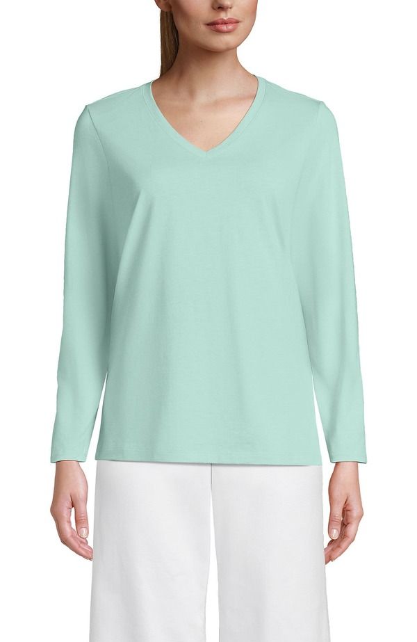 ランズエンド レディース トップス Tシャツ Vネック コットン Lands End Relaxed Supima Cotton Long Sleeve VNeck TShirt Pale Sky