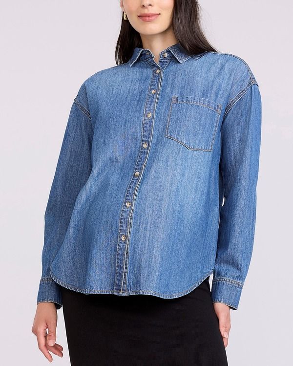 マザーフッドマタニティー レディース トップス シャツ デニム MOTHERHOOD MATERNITY Long Sleeve ButtonUp Denim Shirt Medium Wash デニム